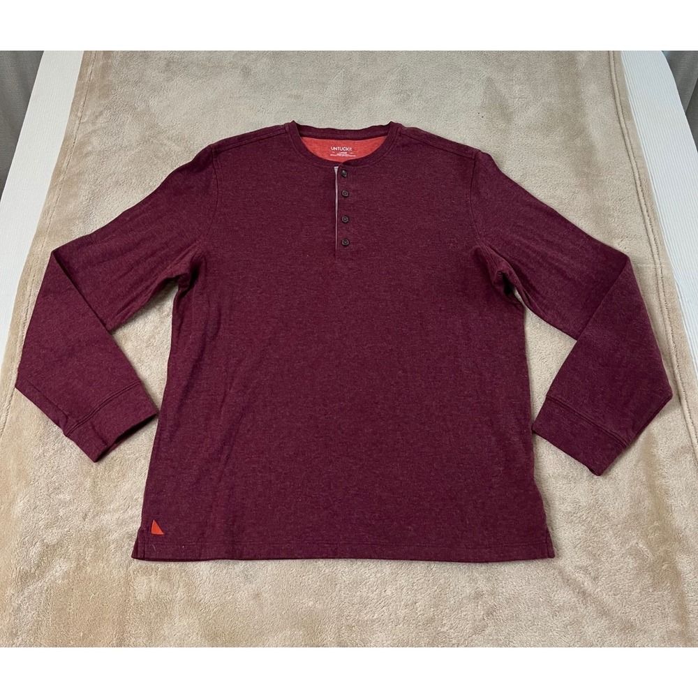 UNTUCKit Grassi Henley Shirt Men's Large Burgundy Plum Long Sleeve Cotton EUC